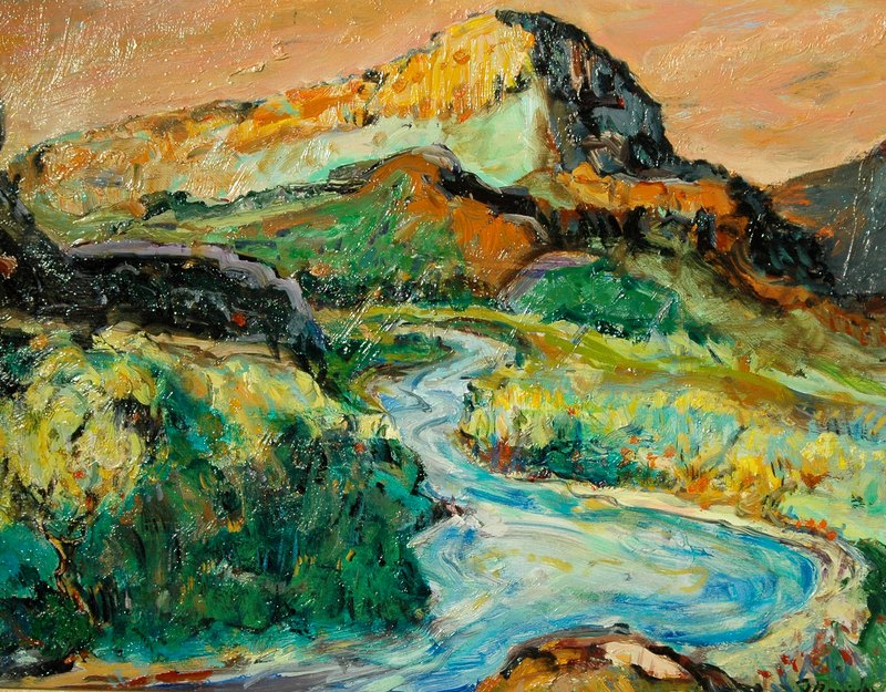 Marius Starkey, canyon landscape near Taos, New Mexico -- oil on paper, 14 x 19 in.