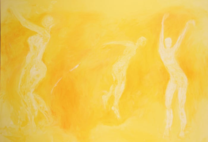 Three Figures Dancing, oil on canvas, 80x120 inches, by Marius Starkey