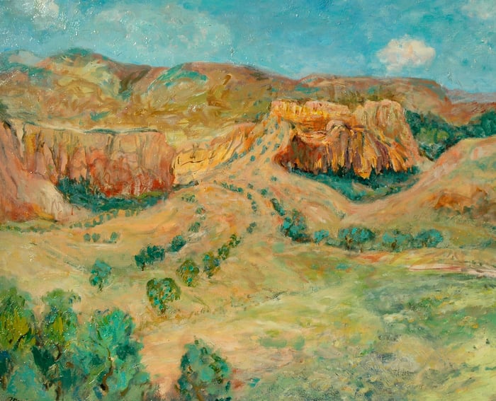 Abique New Mexico Canyon, oil on board, 30x38 inches, by Marius Starkey
