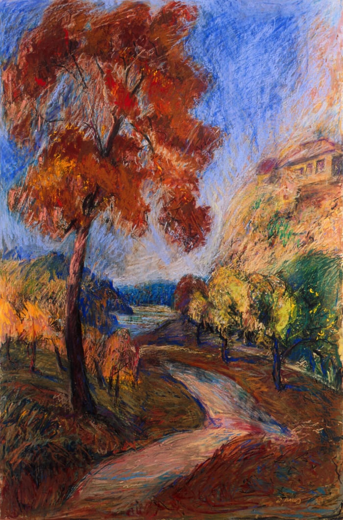 Kansas City Fall Trees, pastel on board, 60x40 inches, by Marius Starkey
