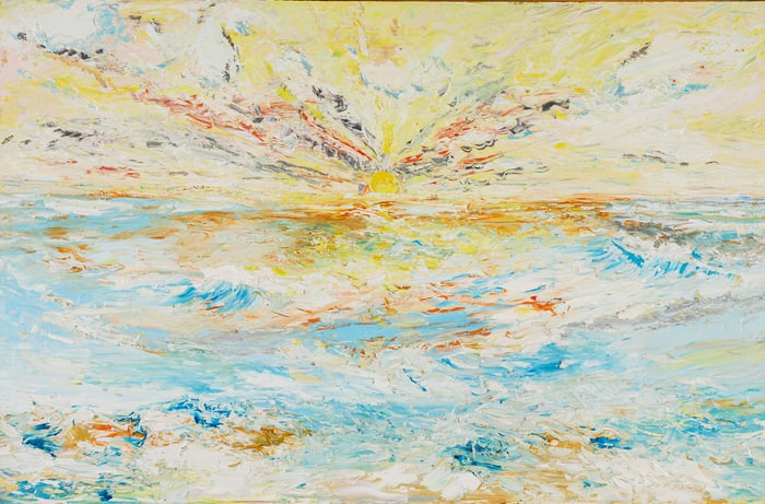 Ocean Sunset, oil on canvas, 38x58 inches, by Marius Starkey