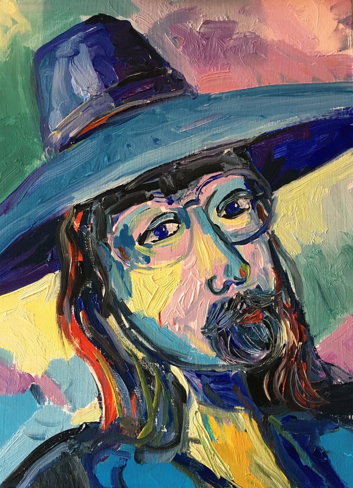 Self Portrait 2019, oil on board, 10x12 inches, by Marius Starkey